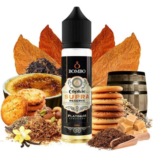 Bombo - Platinum Tobaccos Cookie Supra Reserve SnV 15/60ml Παραλλαγή του βραβευμένου Supra που φημίζεται για την εξαιρετική γεύση του γλυκού καπνού με ισορροπημένες καραμελωμένες και φρυγανισμένες νότες, σε συνδυασμό με αρωματικά σπιτικά μπισκότα. Το αποτέλεσμα της εκτέλεσης θα σας ξαφνιάσει ευχάριστα!